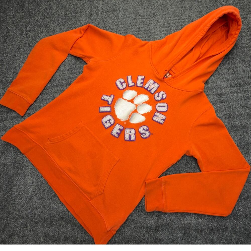 Clemson Tigers Hoodie Womens Large Orange Pullover Paw Logo Cover One Apparel